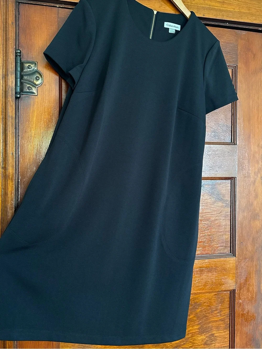 New Calvin Klein Black Short Sleeve Sheath Dress Size 14 Pockets Business Office